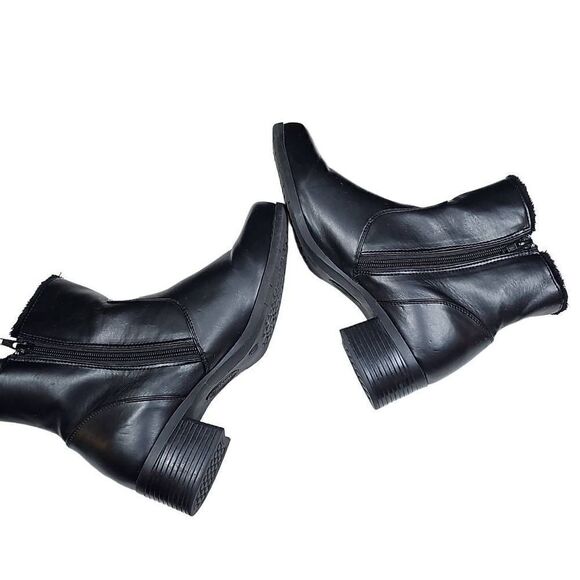 Khombu Women's Black Side Zip Buckle Faux Fur Lining Heeled Ankle Boots Size 9 - Picture 5 of 14